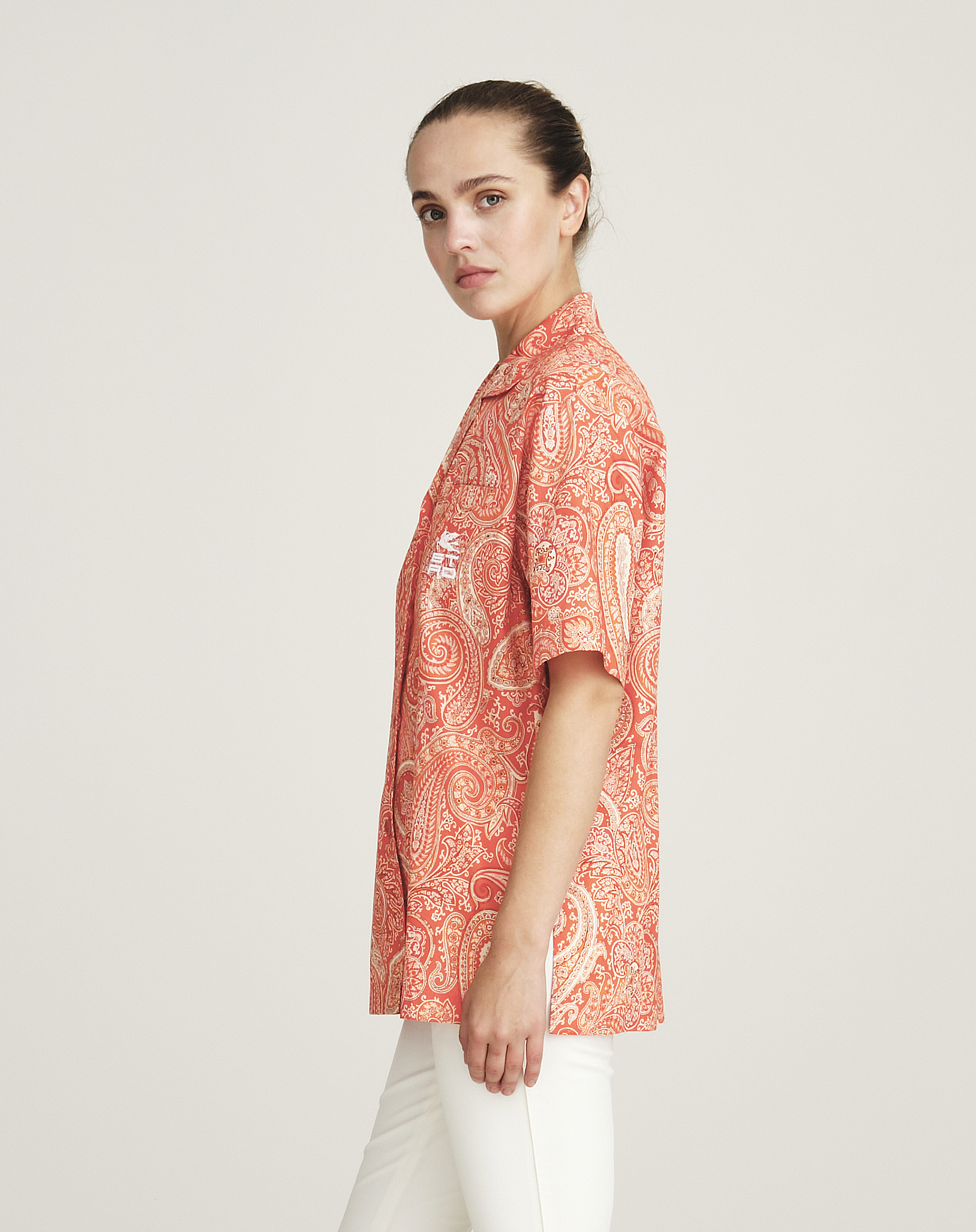 Etro - Orange Paisley Printed Oversized Cotton Shirt 38